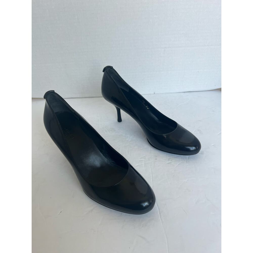 Gucci Black Patent Leather Round Toe Slip On Mid Heel Pumps Sz 6C‎ Wide EU 36C - Picture 2 of 15